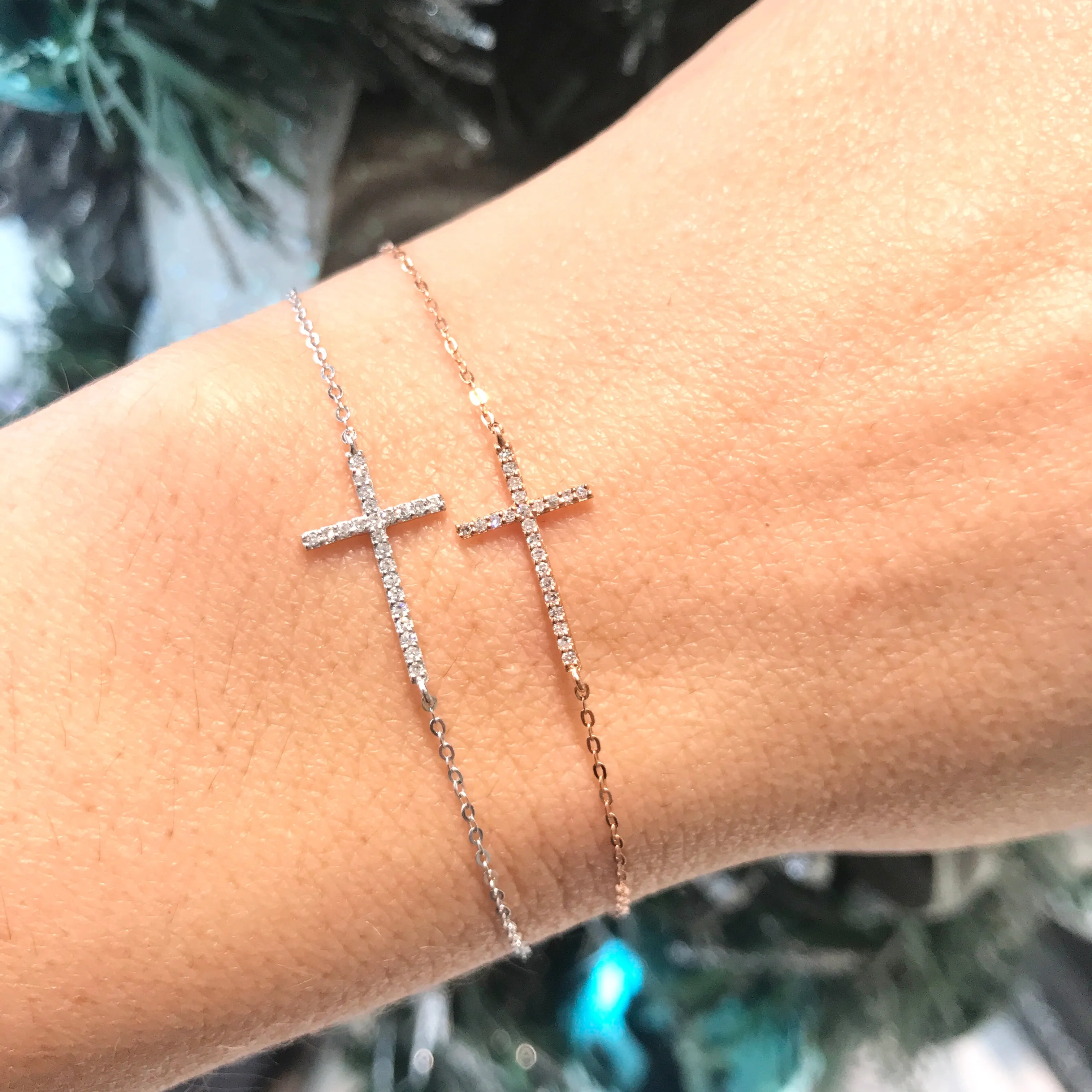 10k Gold Diamond Cross Bracelet