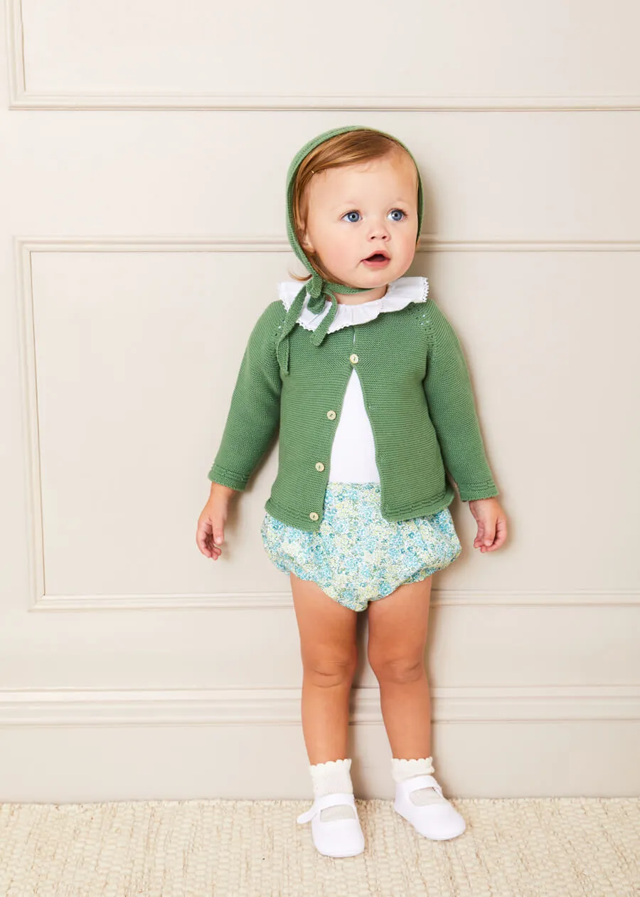 Avery Floral Print Button Detail Bloomers in Green (3mths-2yrs)