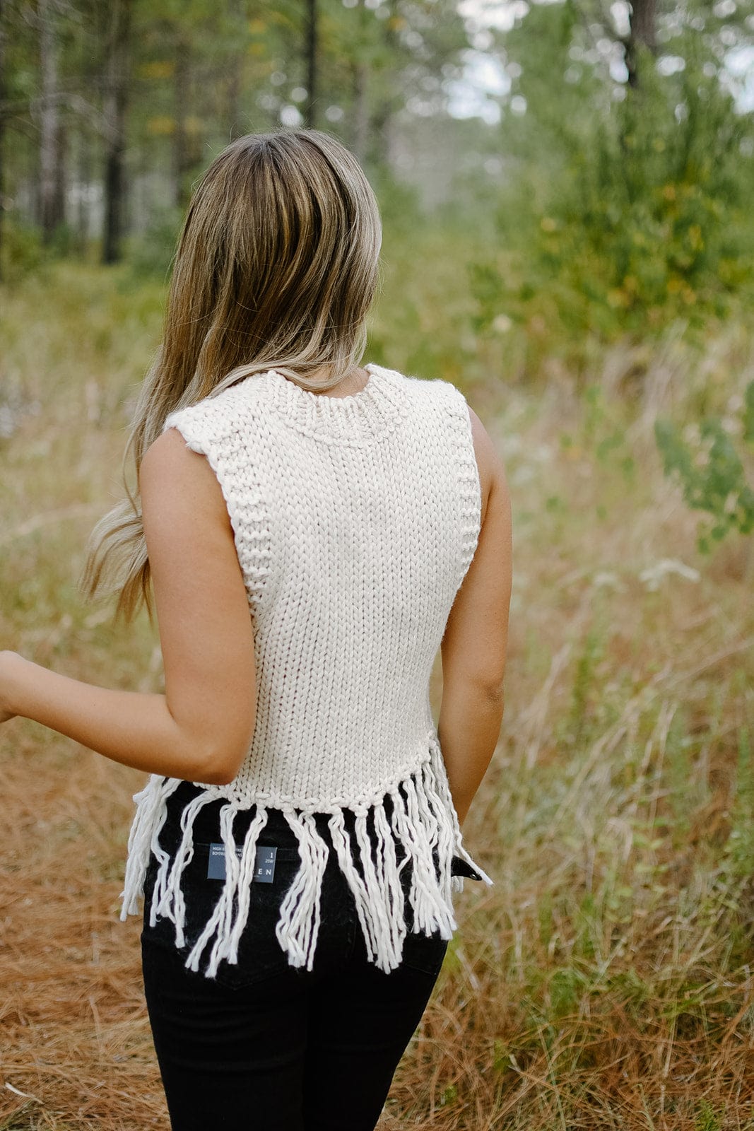 Beige Tassel Sleeveless Knit Top