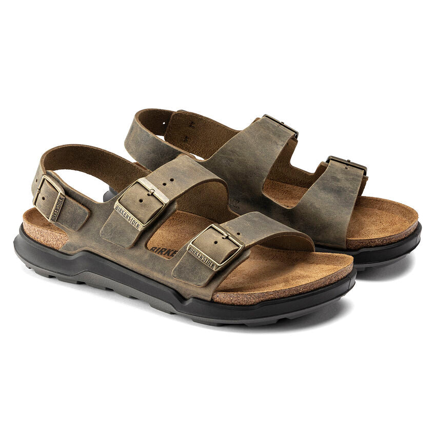 'Birkenstock' Men's Milano Rugged Oiled Leather Sandal - Faded Khaki