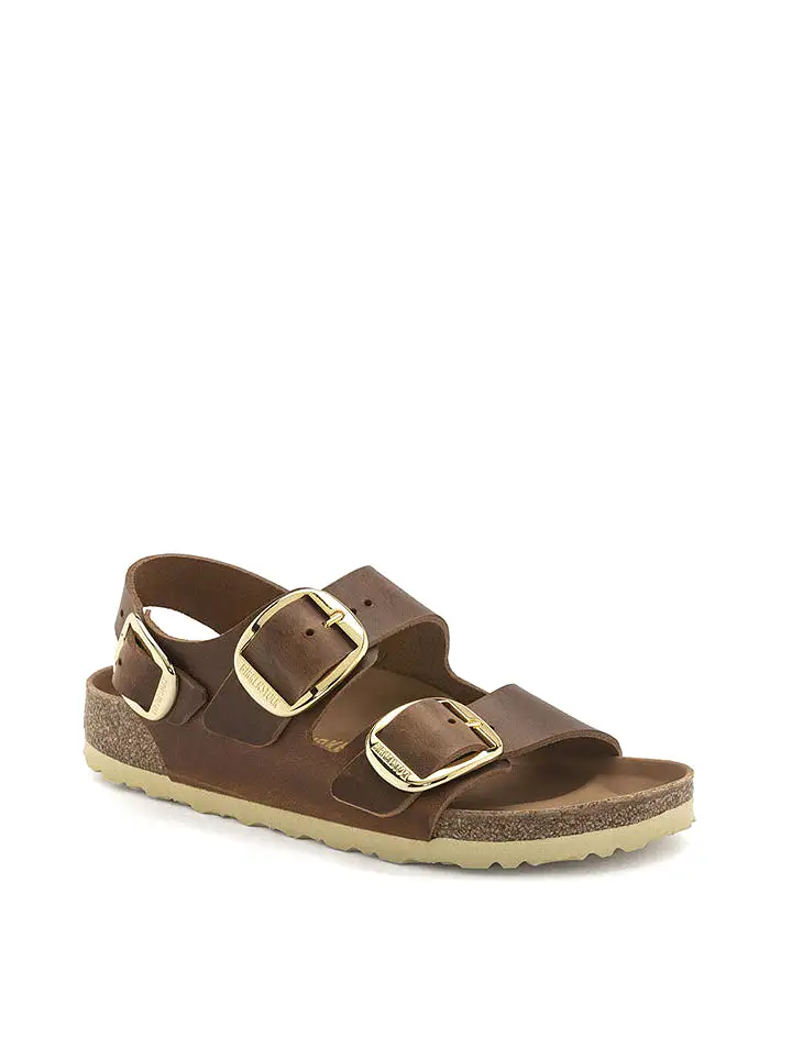 Birkenstock Milano Big Buckle Narrow Sandal Oiled Leather Cognac