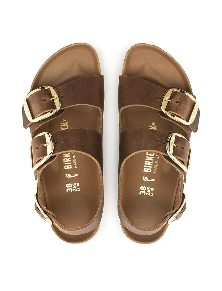 Birkenstock Milano Big Buckle Narrow Sandal Oiled Leather Cognac