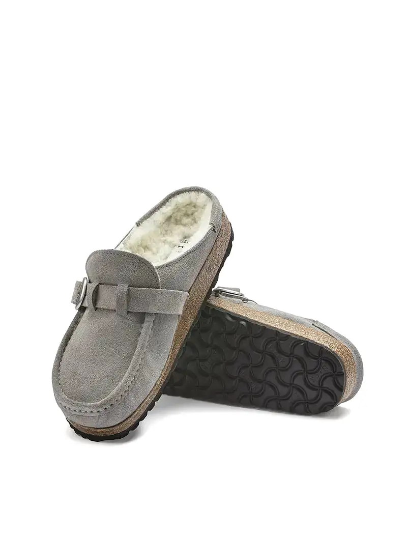 Birkenstock Womens Buckley Shearling LEVE Narrow Fit Stone Coin