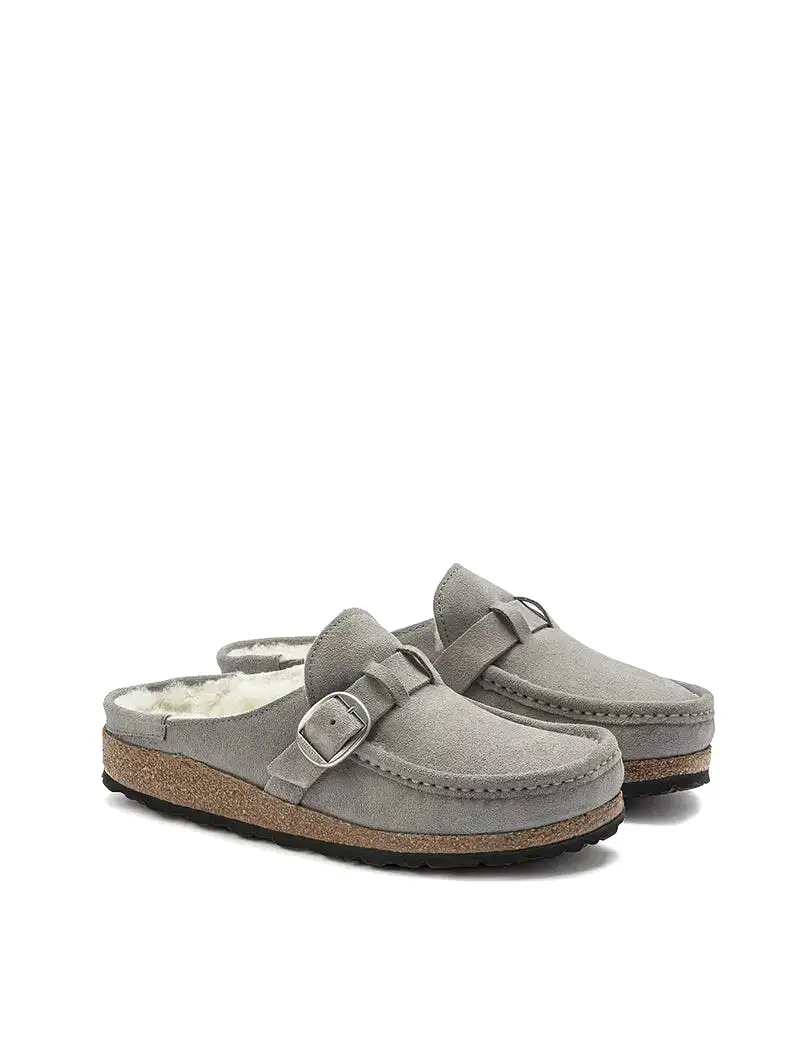 Birkenstock Womens Buckley Shearling LEVE Narrow Fit Stone Coin