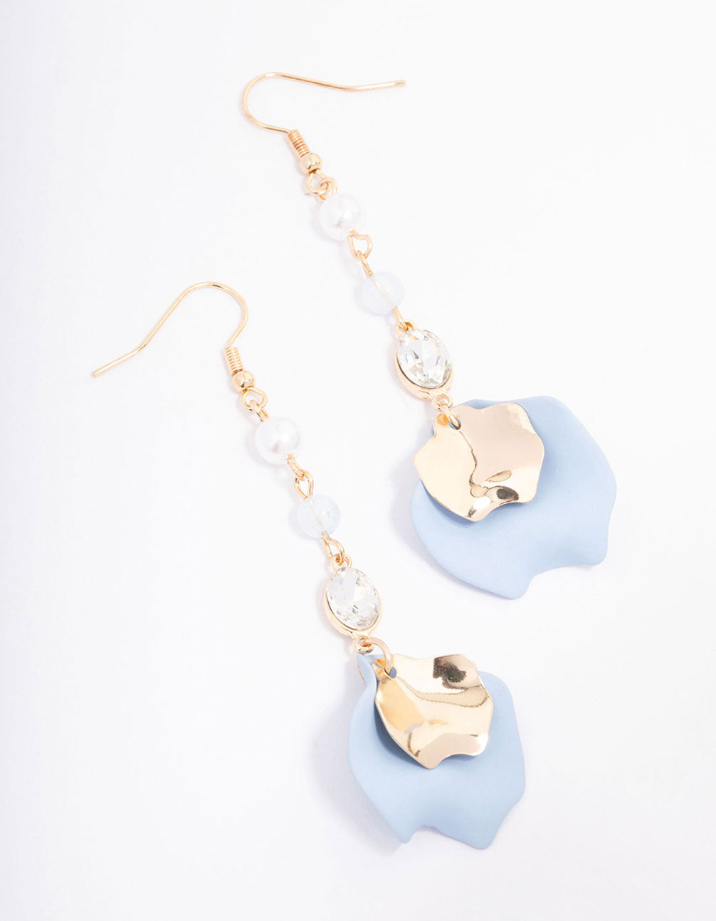 Blue Pearl Beaded Petal Drop Earrings