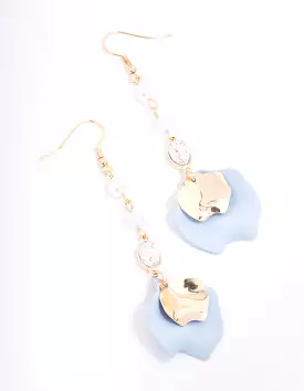 Blue Pearl Beaded Petal Drop Earrings