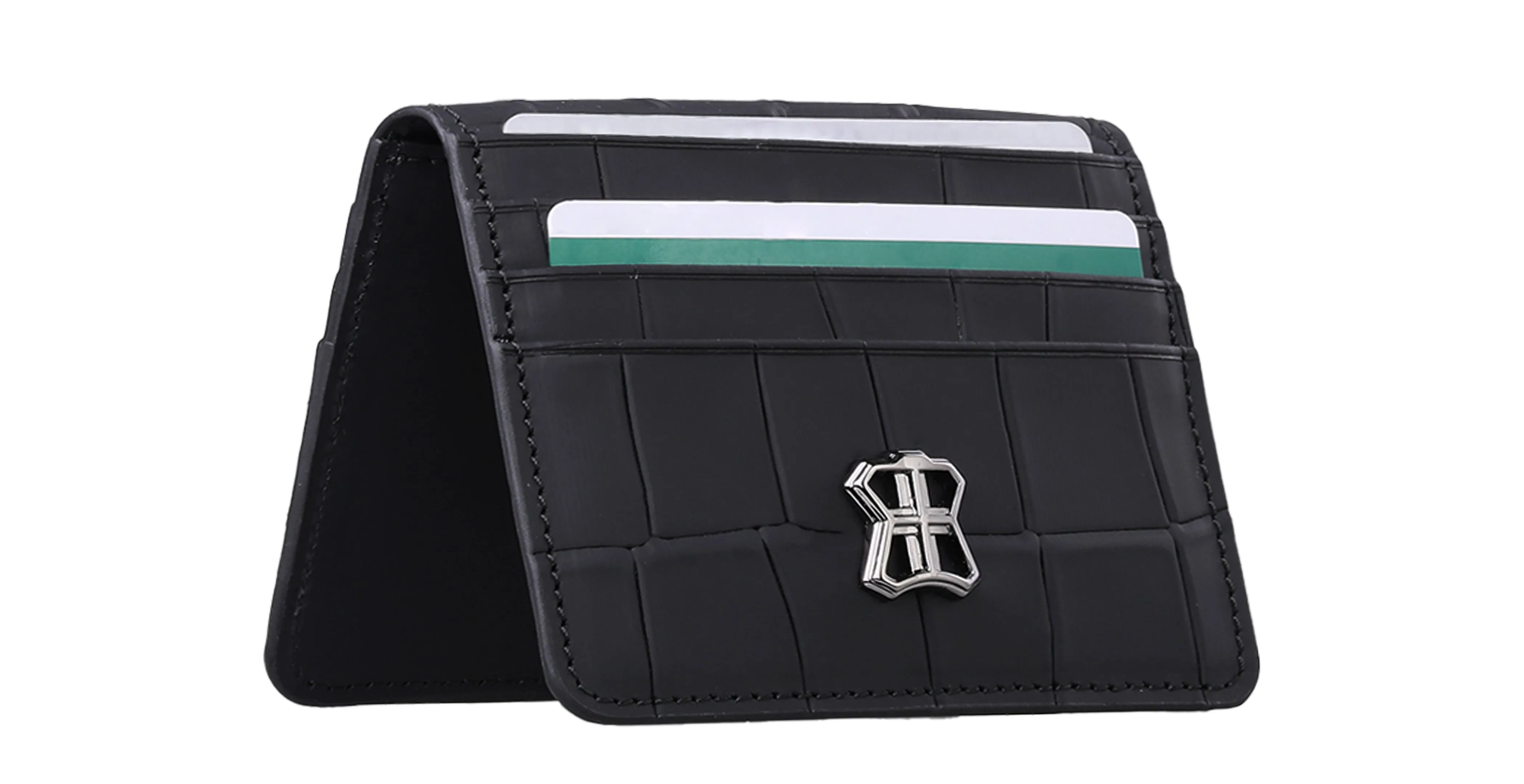 BNJ FLAP WALLET BLACK MATT CROCODILE  CALFSKIN