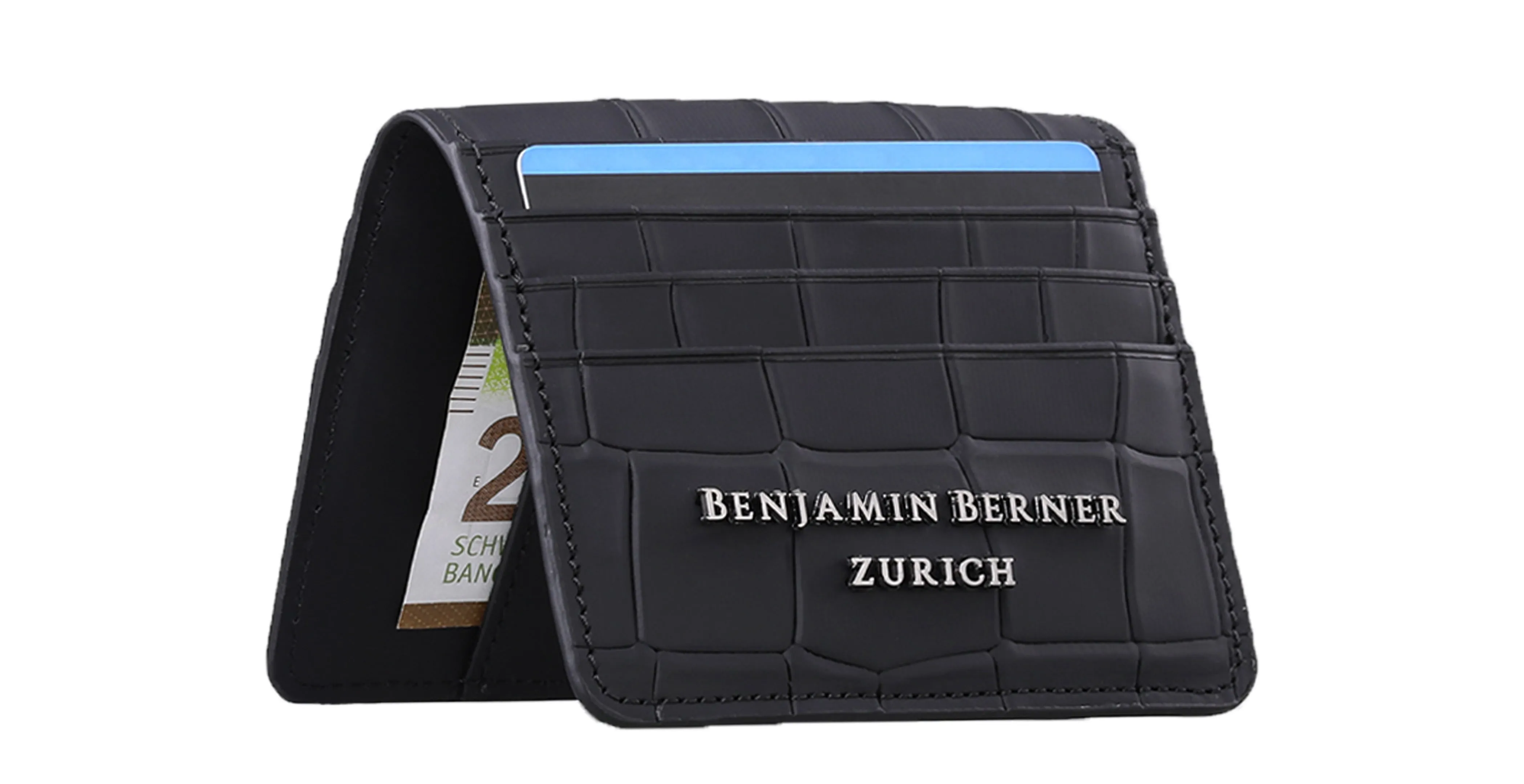 BNJ FLAP WALLET BLACK MATT CROCODILE  CALFSKIN