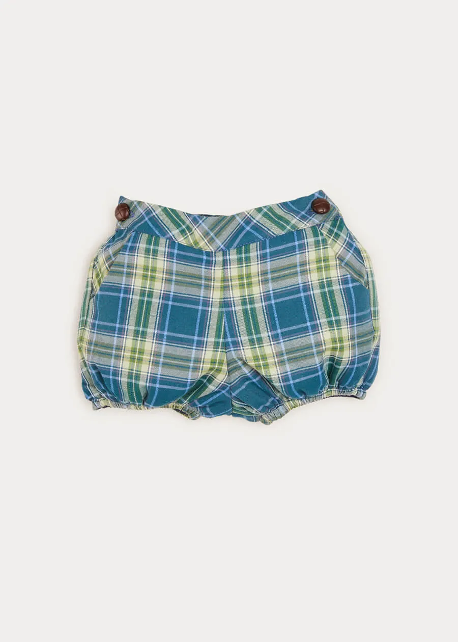 Check Leather Button Bloomers In Blue (3mths-2yrs)