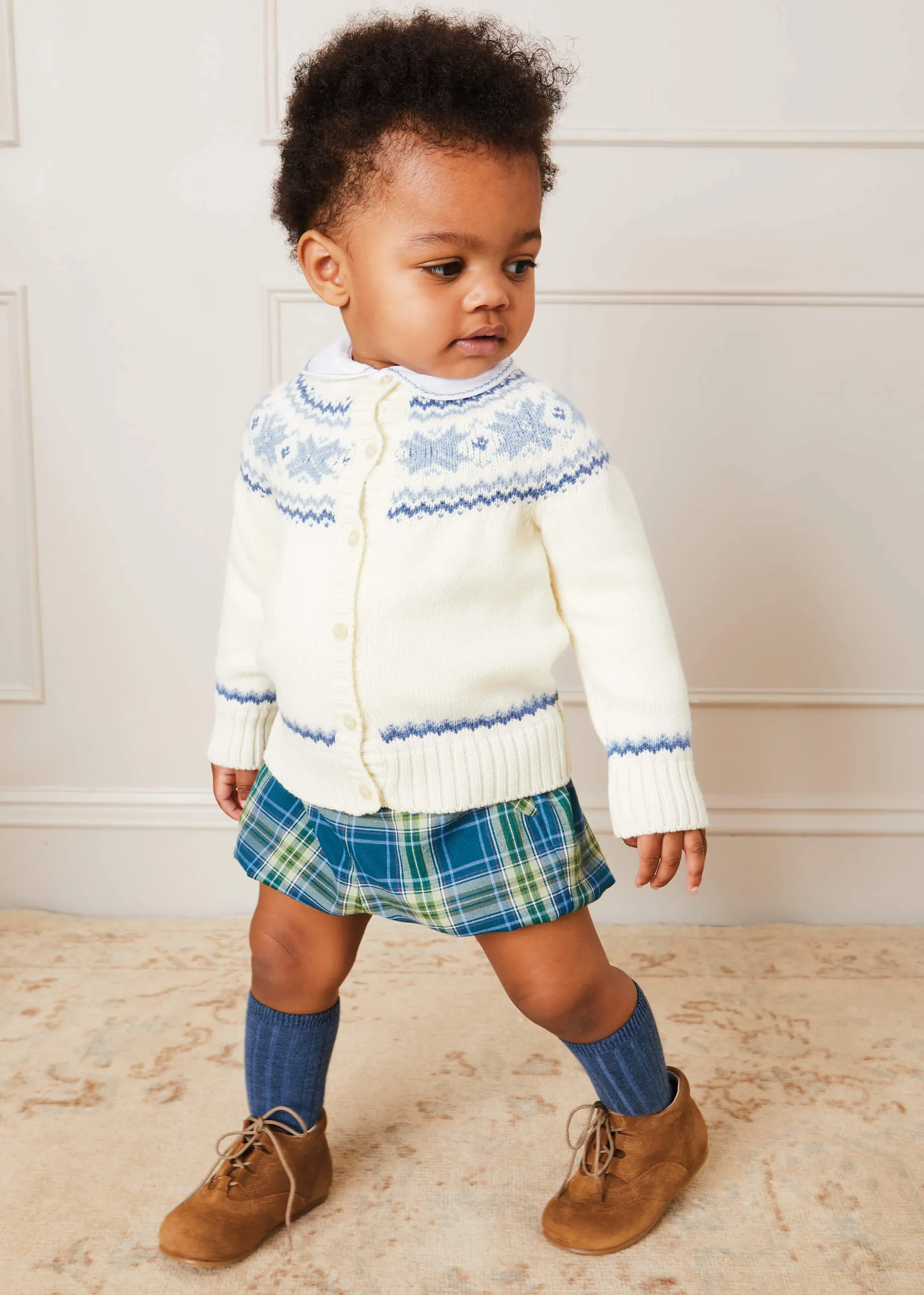 Check Leather Button Bloomers In Blue (3mths-2yrs)