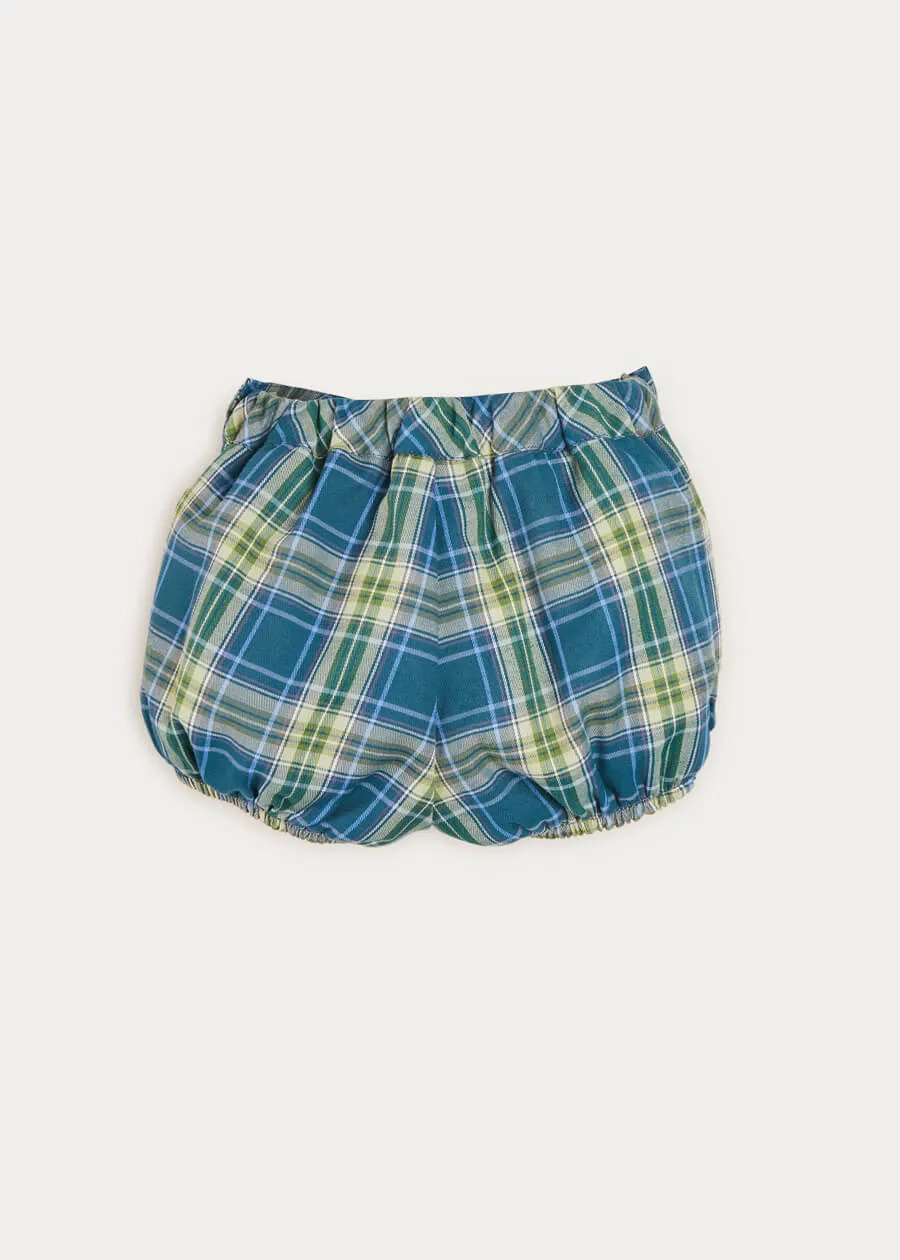 Check Leather Button Bloomers In Blue (3mths-2yrs)