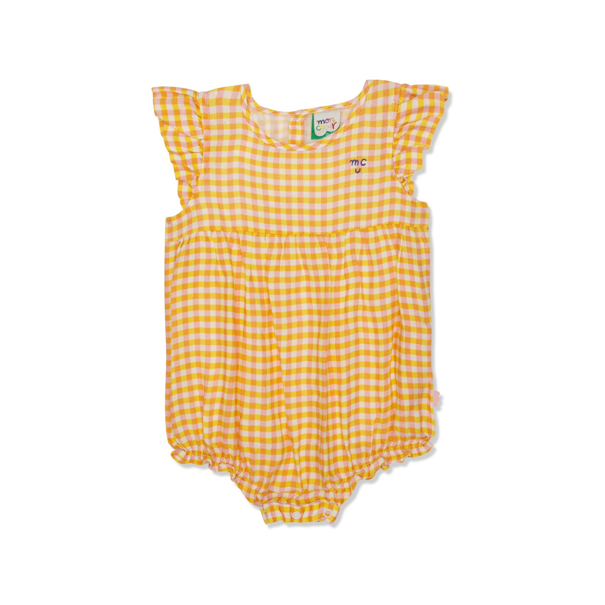 Checkered Linen Baby Girl Romper