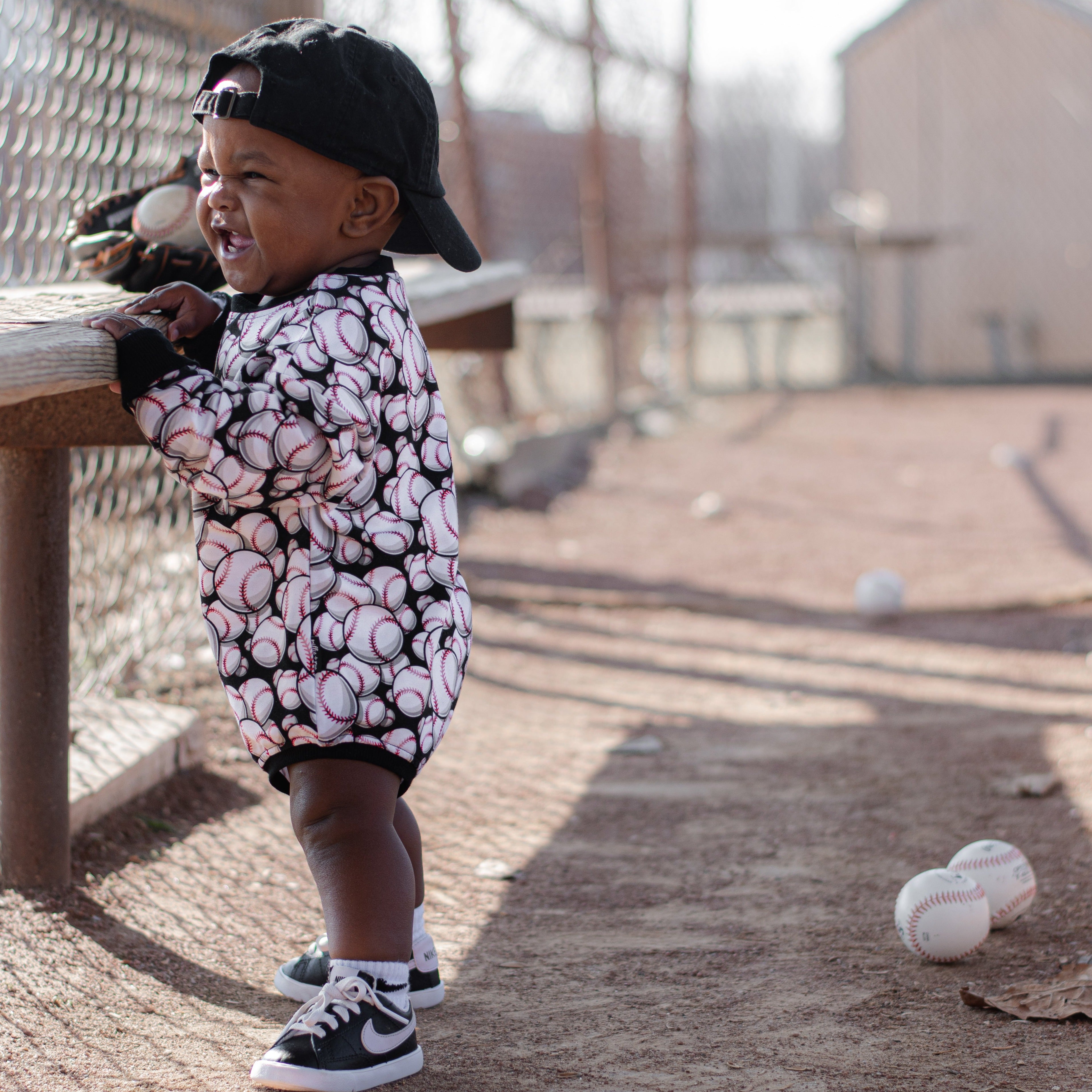 Crew Neck Romper- Baseball