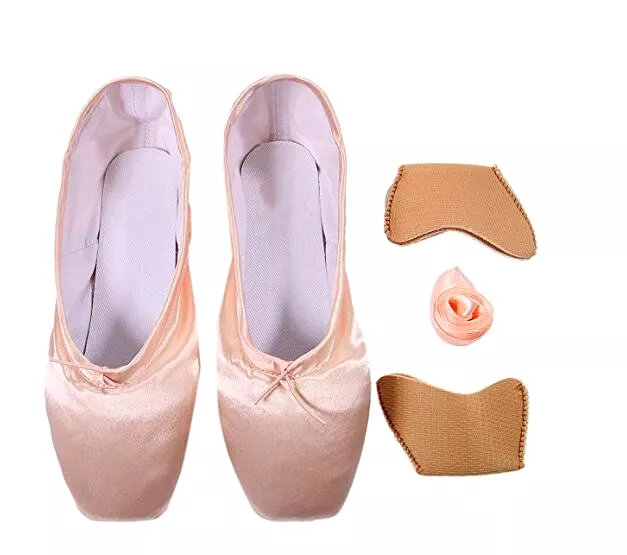 DoGeek Ballet Pointe Shoes Satin Ballet Shoes for Grirls/Womens/Ladies with Toe Pads, Ballet Ribbon and Pointe Shoe Elastic