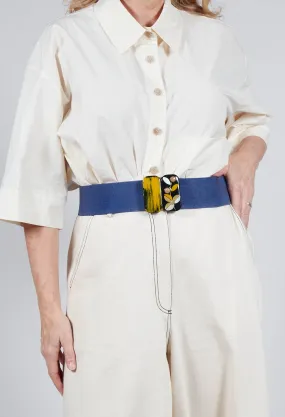 Elasticated Belt with Feature Clasp Buckle in Blue