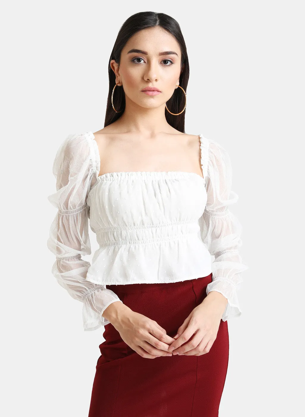 Elasticated Puff Sleeves Crop Top