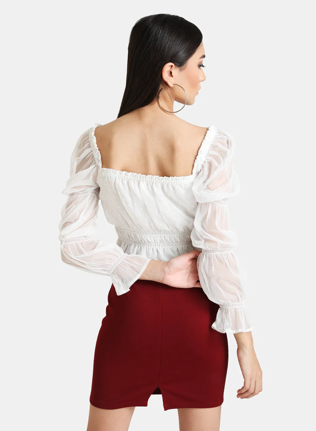 Elasticated Puff Sleeves Crop Top