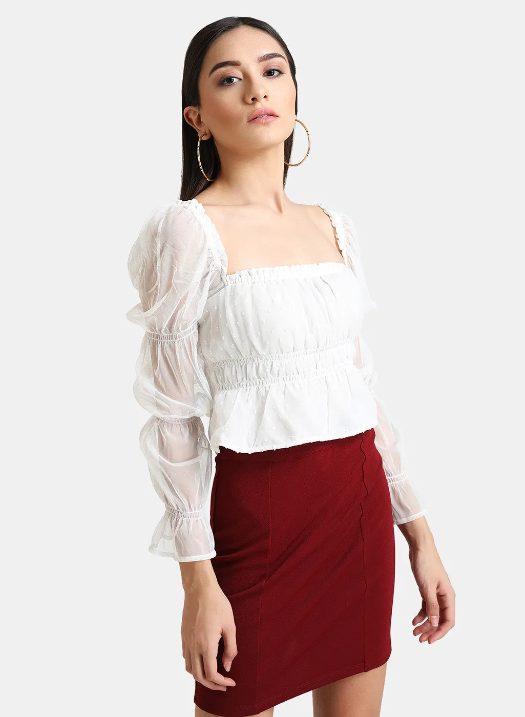 Elasticated Puff Sleeves Crop Top