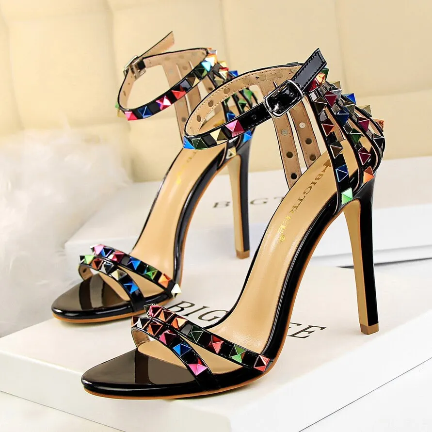 Elegant Buckle Fashion Rivets High Heels Sandals Women Cut-Outs Party Shoes