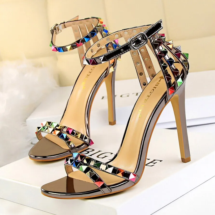 Elegant Buckle Fashion Rivets High Heels Sandals Women Cut-Outs Party Shoes