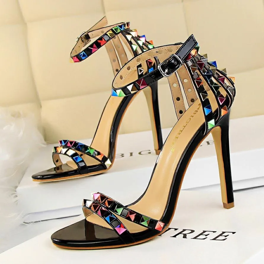 Elegant Buckle Fashion Rivets High Heels Sandals Women Cut-Outs Party Shoes