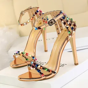 Elegant Buckle Fashion Rivets High Heels Sandals Women Cut-Outs Party Shoes