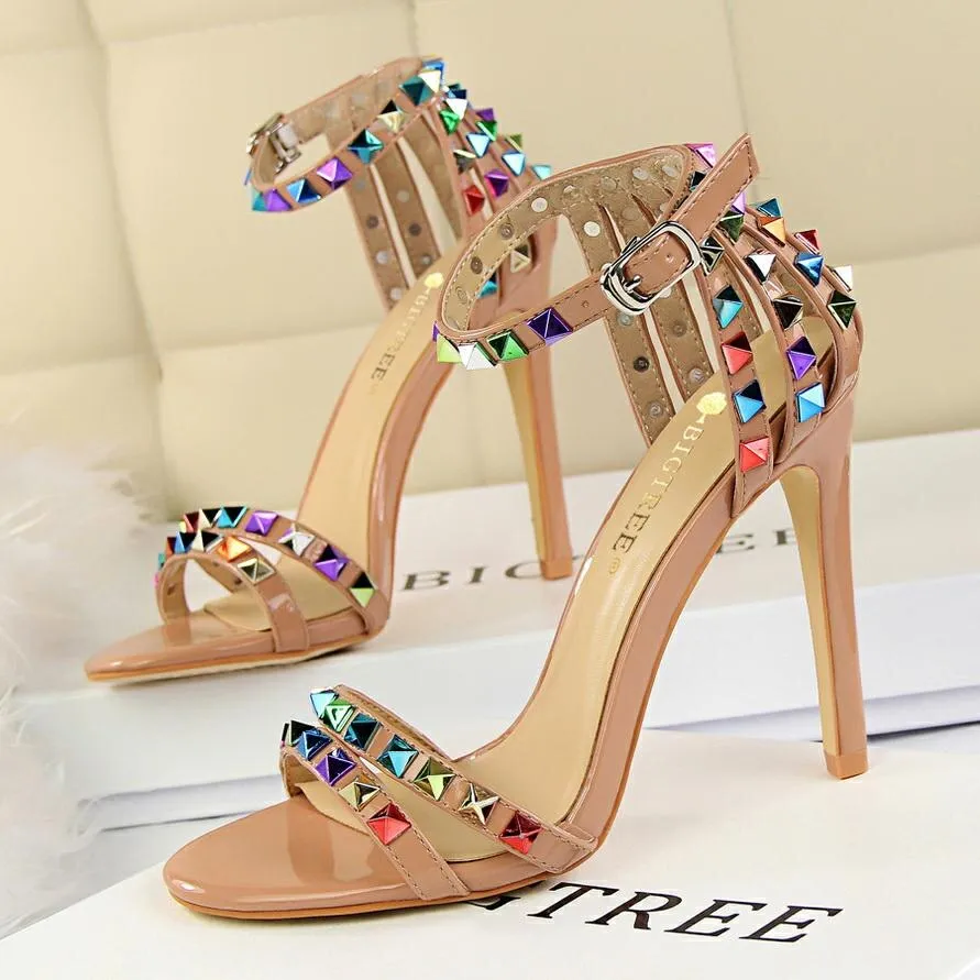 Elegant Buckle Fashion Rivets High Heels Sandals Women Cut-Outs Party Shoes