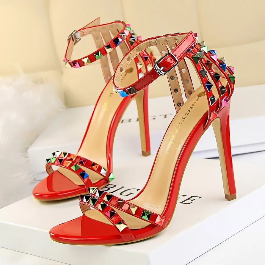 Elegant Buckle Fashion Rivets High Heels Sandals Women Cut-Outs Party Shoes