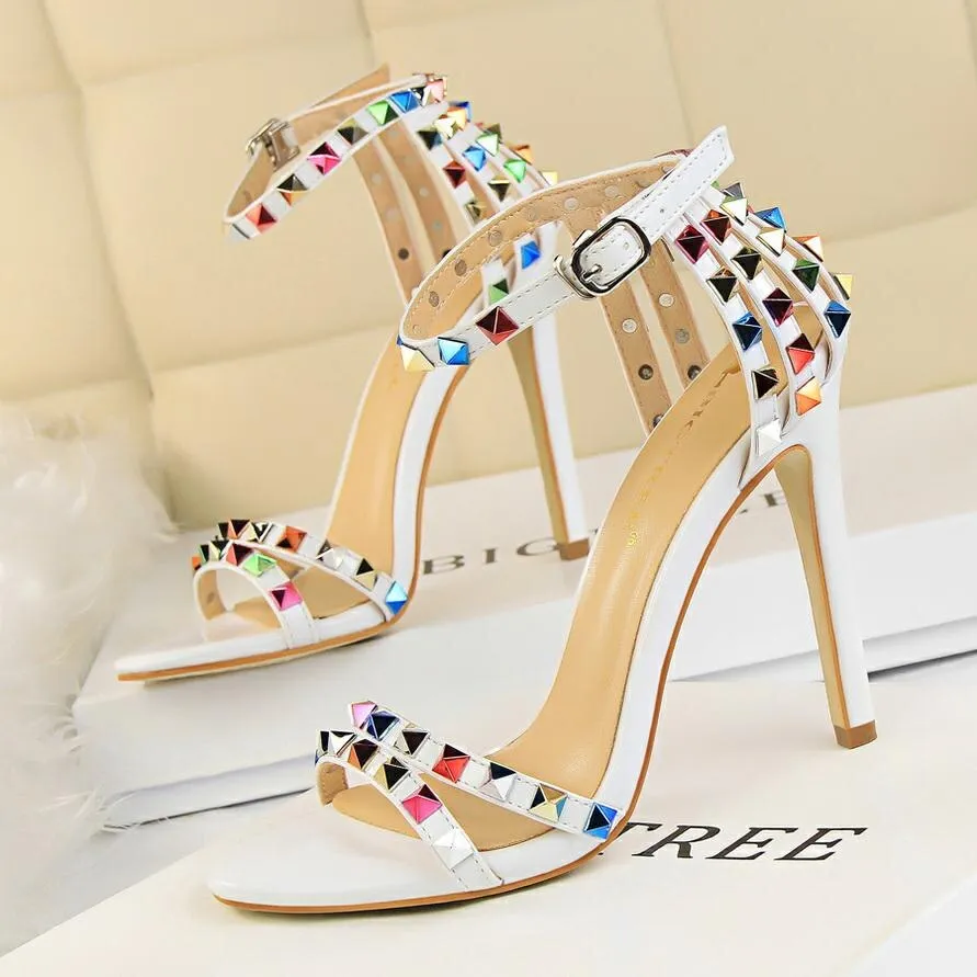 Elegant Buckle Fashion Rivets High Heels Sandals Women Cut-Outs Party Shoes