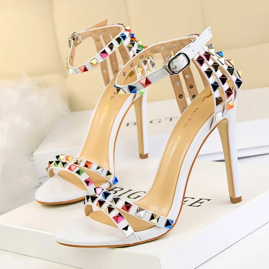 Elegant Buckle Fashion Rivets High Heels Sandals Women Cut-Outs Party Shoes