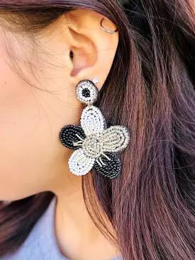 Ella Beaded Daisy Earrings  Black & Gold