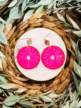 Elliana Raffia Beaded Earrings  Pink