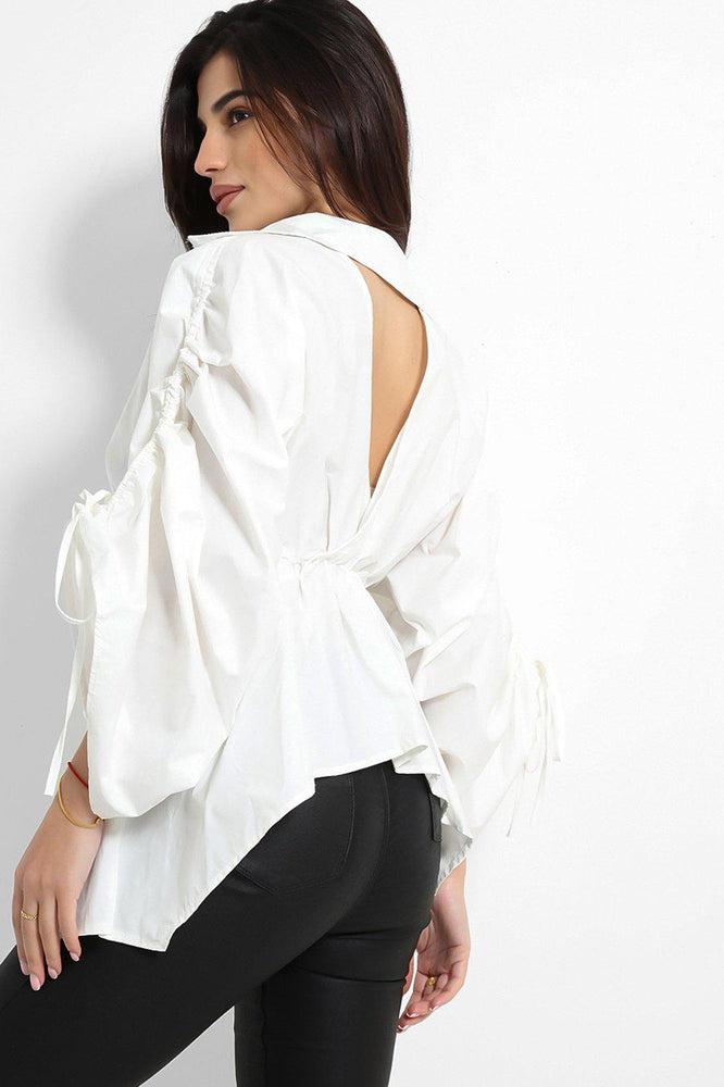 Exaggerated Drawstring Sleeves Peplum Blouse