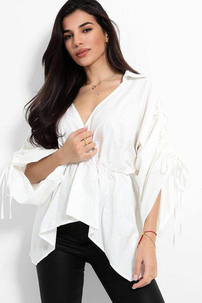 Exaggerated Drawstring Sleeves Peplum Blouse