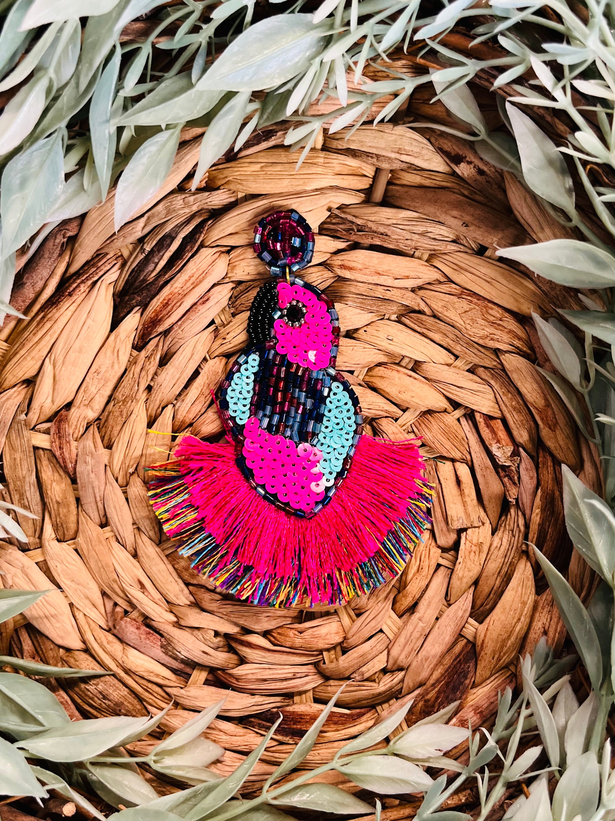 Flamingo Beaded Earrings