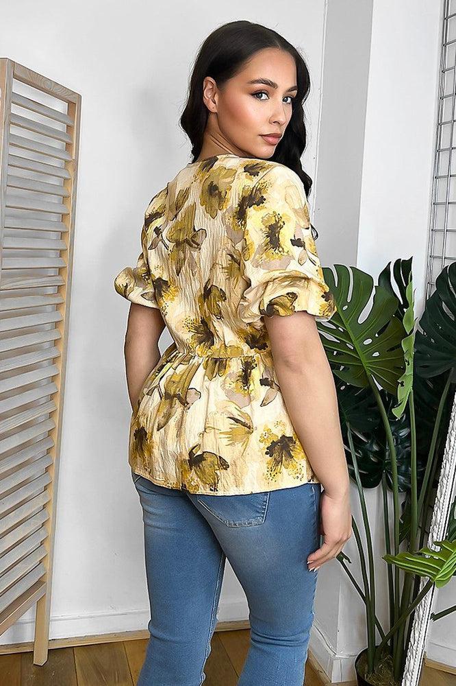 Floral Beige Print V-Neck Blouse