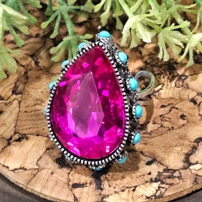 Fuchsia Teardrop Adjustable Ring