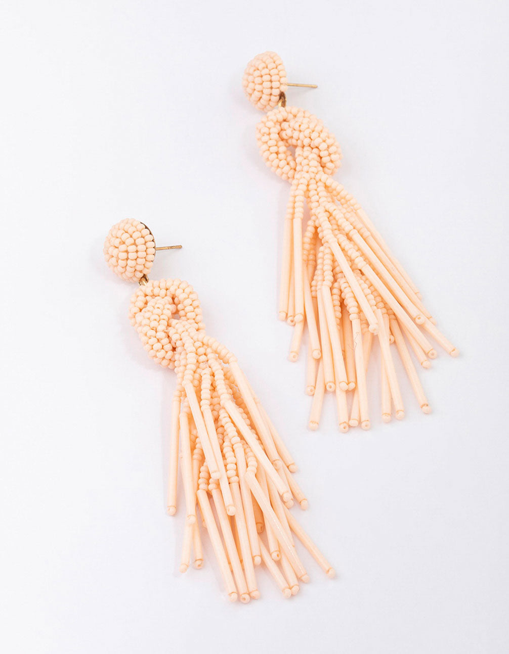 Gold Beaded Tassel Drop Earrings