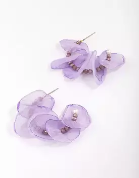 Gold Lilac Beaded Petal Hoop Earrings