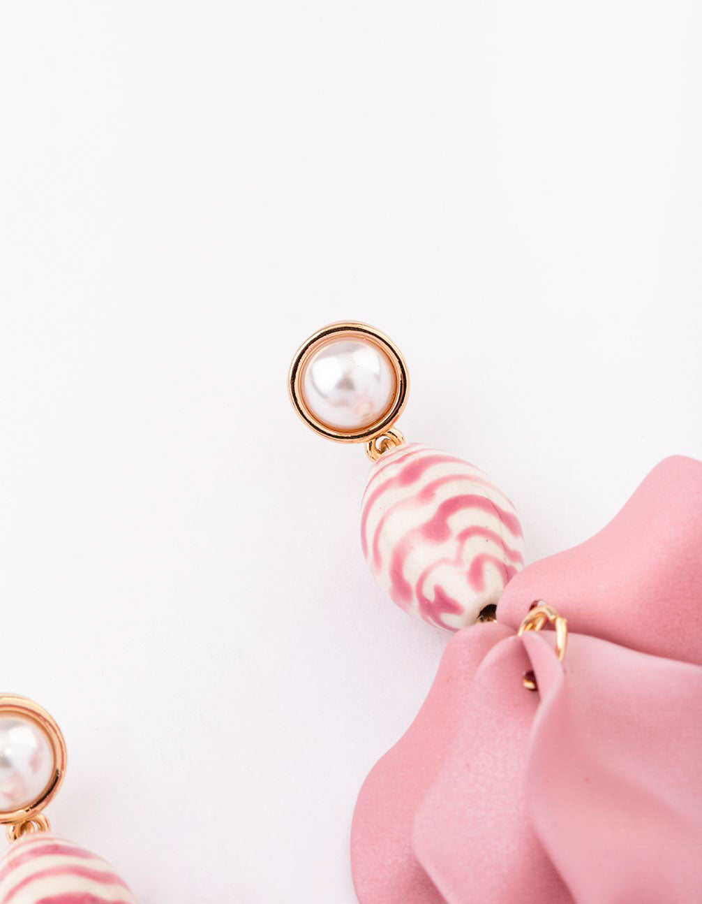 Gold Pink Petal & Beaded Drop Earrings