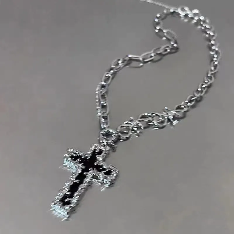 Gothic Punk Cross Barbed Thorns Pendant Chain