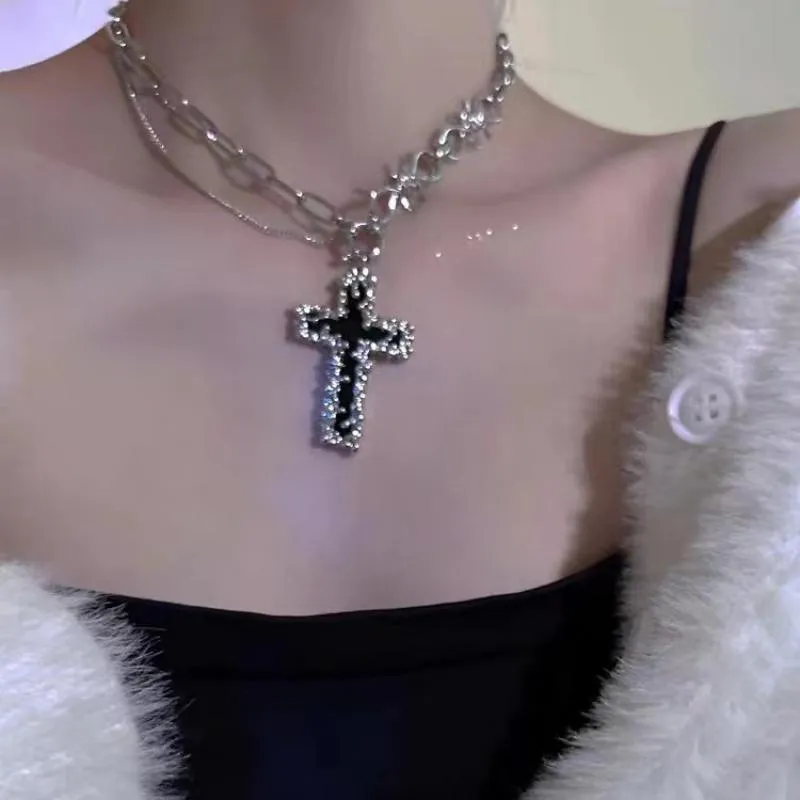 Gothic Punk Cross Barbed Thorns Pendant Chain