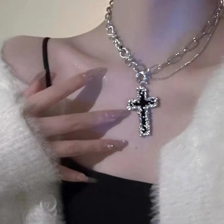 Gothic Punk Cross Barbed Thorns Pendant Chain