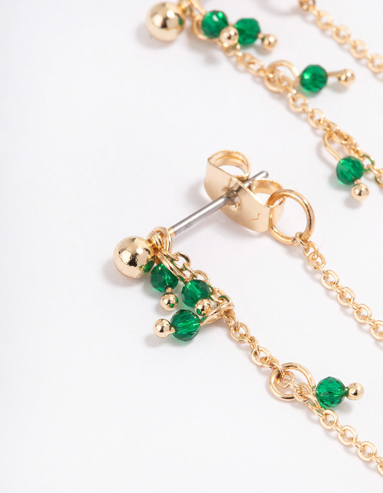 Green Dainty Beaded Sandwich Drop Earrings