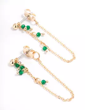 Green Dainty Beaded Sandwich Drop Earrings