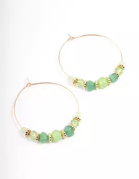 Green Mixed Facet Beaded Hoop Earrings