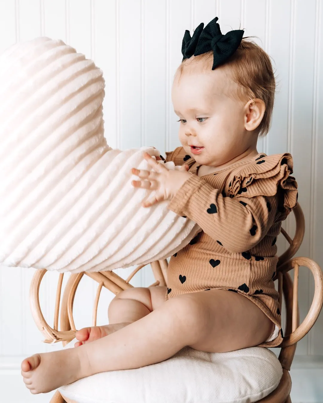 Hearts Flutter Sleeve Romper | Camel