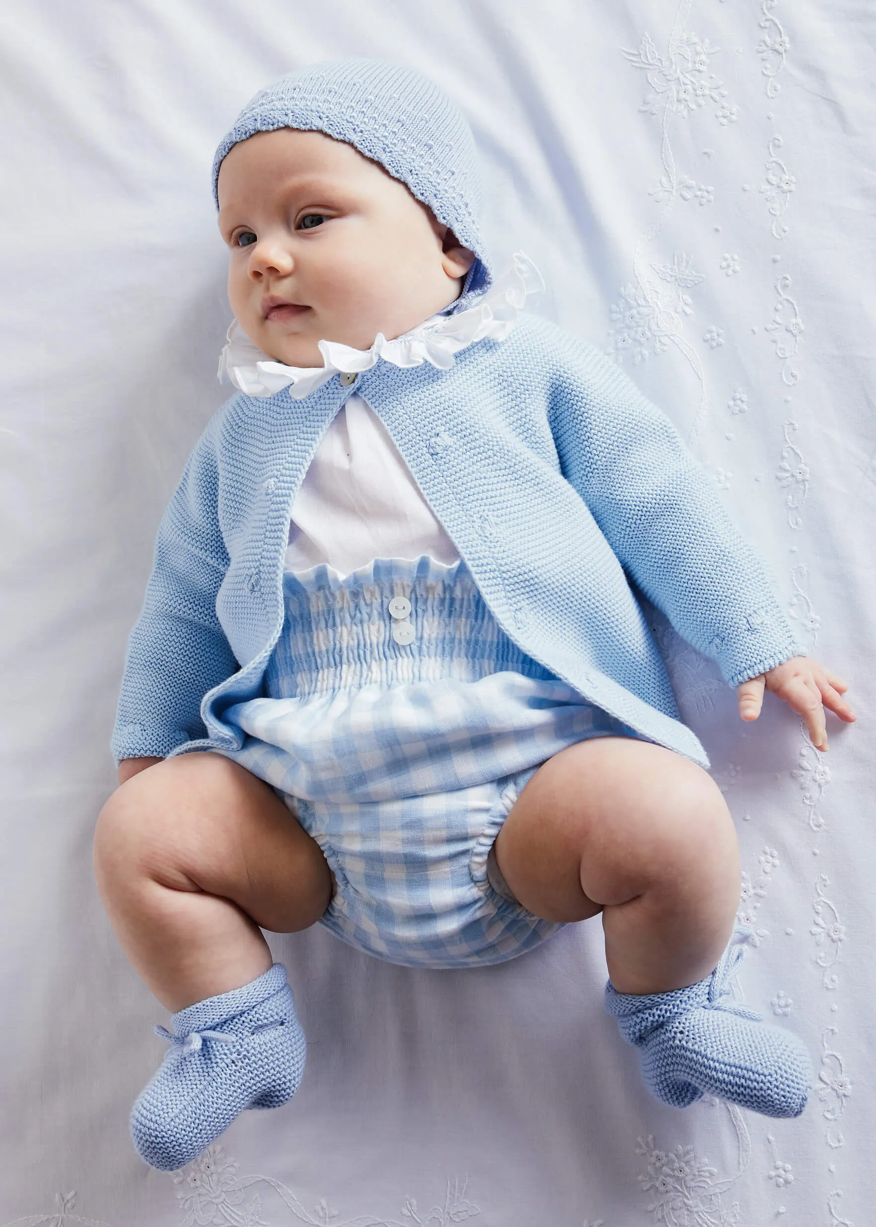 High Waisted Gingham Elasticated Waist Bloomers in Blue (0-6mths)