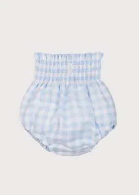 High Waisted Gingham Elasticated Waist Bloomers in Blue (0-6mths)