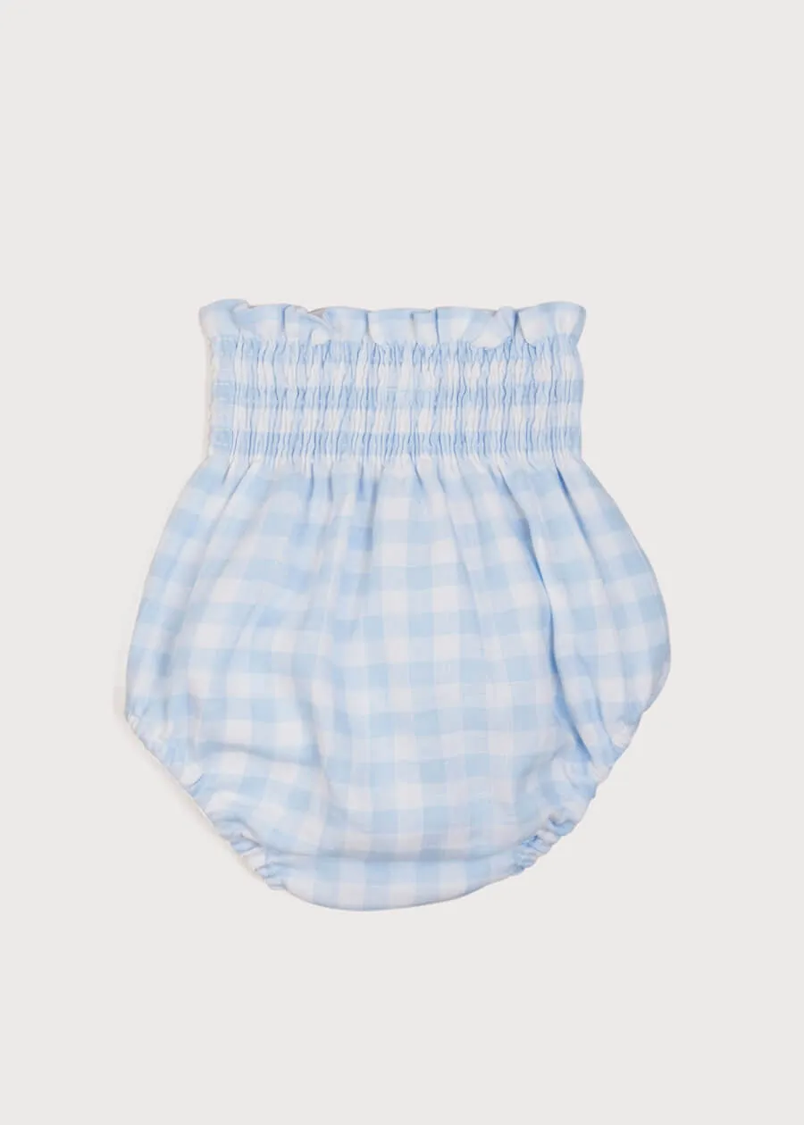 High Waisted Gingham Elasticated Waist Bloomers in Blue (0-6mths)